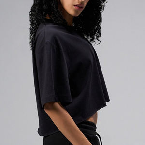 Camiseta ajustada de manga corta extragrande de algodón 100% elástica con logotipo personalizado para mujer - Product Image 6