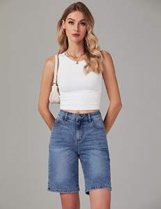 Short en jean d'été décontracté pour femmes coupe ample taille haute Jean pantalon chaud avec poches Style Vintage respirant Design vieilli - Product Image 3