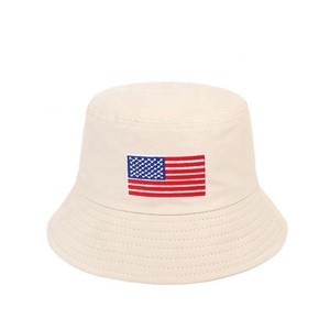 Chapeau de seau brodé de drapeau américain personnalisé en gros Beach Travel Casual Sun Protection Cotton pour les activités de plein air - Product Image 5