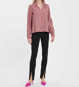 Impresionante Blusa de Manga Larga con Cuello en V, Mangas Abullonadas, Volantes en el Cuello y Dobladillo Curvo - Product Image 4