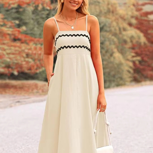 เดรสแมกซี่พลิ้วไหวสำหรับผู้หญิงเดรสยาวชายหาดแต่งระบายแขนกุดสายสปาเก็ตตี้ลำลองสำหรับฤดูร้อน2025 - Product Image 1