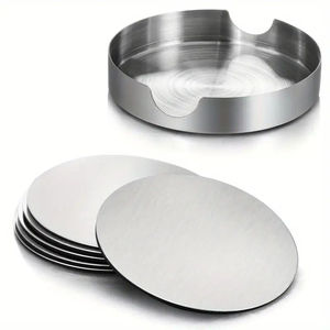 Sous-verre rond décoratif en métal argenté pour table à manger, usage domestique, sous-verre pour servir du thé et du café avec support - Product Image 1