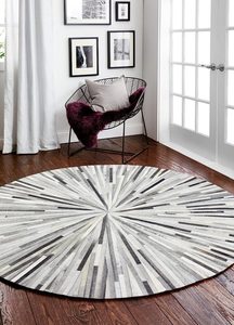 Braided Leather Striped Modern <b>Round</b> <b>Rug</b> Non-Slip & Washable for Living Room Bedroom & Dining Room - Product Image 2