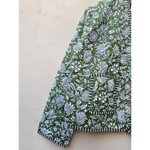 Hecho a mano de alta calidad transpirable Reversible verde girasol bloque impreso Burfi chaqueta acolchada de Invierno para mujer raya única - Product Image 2