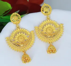 Earrings gold plated designer African style premium UAE quality jumkha bali Dubai hoop earrings for women Earchain earring