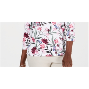 Top Henley da donna Karen Scott con stampa floreale bianca in poliestere taglia Petite S per la stagione primavera/estate - Product Image 3