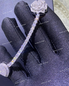 Auténtico Collar de Plata de Ley con Baño de Rodio para Mujer, Diseño de Corazón y Rosas, con Cadena de Tenis y Diamantes de Moissanita, Ideal para Compromiso - Product Image 4