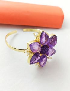 Améthyste Quartz Gemstones Bangle Faceted Purple Teardrop Amethyst bangle, Synthetic Amethyst Quartz - Product Image 2