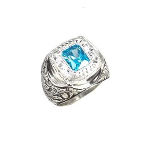 925 Sterling <b>Silver</b> Men's <b>Ring</b> Rectangular Aquamarine Stone Hand-Engraved Everyday Wear Featuring <b>Emerald</b> Oval Certified IGI - Product Image 1