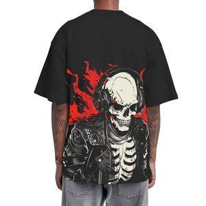 T-shirt pour homme de style punk surdimensionné avec imprimé crâne au dos, manches courtes, col rond, tissu tissé 100% polyester - Product Image 1