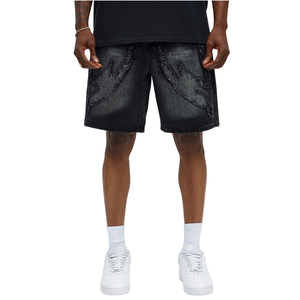<b>Mens</b> Black Denim <b>Shorts</b> <b>Woven</b> Breathable Vintage Washed Distressed Casual Knee Length Summer <b>Shorts</b> Custom OEM Cotton - Product Image 1