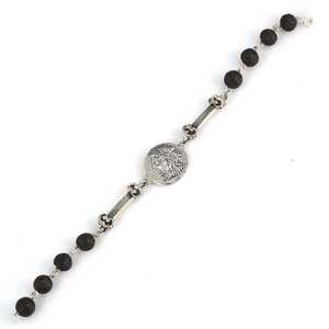 Pulsera Articulada de Plata de Ley 925 con Moneda de César, Cadena Fina de Piedra Volcánica y Joyería de Eslabones - Product Image 4