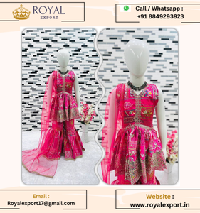 Nuevo trabajo de secuencia pesada de diseñador con parte superior de impresión digital y Sarara con Dupatta completamente cosido para niños - Product Image 2