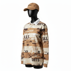 Chemise de rugby pour femmes en coton et polyester respirant beige-marron, style panneau, coupe décontractée, avec logo personnalisé - Product Image 4