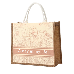 Bolso de yute, bolsa de compras ecológica, estilo clásico, cierre de cremallera, mango largo a mano, bolsa de regalo hecha a mano, patrón de letras de Vietnam, varios tamaños - Product Image 1