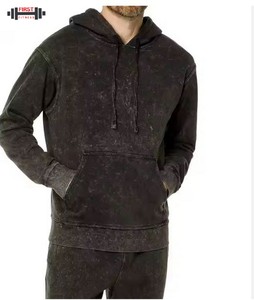 Men's High Quality Customizable Solid Color Acid Wash 100% Cotton Fleece <b>Tracksuit</b> Winter Style Hooded Collar Breathable - Product Image 2