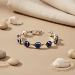 Pulsera de Plata de Ley 925 con Cuentas para Mujer, Gema Azul, Perla de Agua Dulce, Ágata para Regalo, Tipo Religioso Ortodoxo, Forma de Bola - Product Image 1