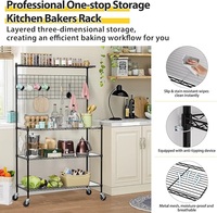 Étagère de rangement de cuisine pliable en métal avec roulettes et 20 crochets pour organisation de garde-manger, salon et garage