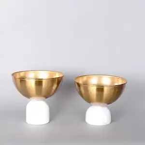 Metal Round Gold Fruit Bowl With Marble White Base New Look Amazon Hot Selling Direct Factory Supplier & Manufacturer In India
