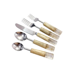 Factory Wholesale Stainless Steel Cutlery <b>Set</b> With Faux <b>Wood</b> Acrylic Handle Tableware Dining <b>Set</b> For Home & Restaurant Use - Product Image 3