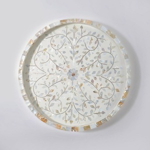 Bandeja Decorativa Ecológica con Incrustaciones de Hueso Blanco y Asas - Bandeja Multiusos para Desayuno, Té y Café - Product Image 6