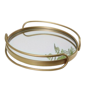 Plateau à miroir en métal de dernière conception à bord doré Plateaux de Noël de forme arrondie à prix abordable Plateaux de service en métal - Product Image 6