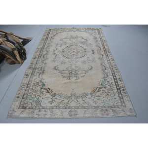 Alfombra turca Vintage Beige 5,3 X 9.3ft Tejido plano de lana con patrón de retazos para decoraciones de sala de estar - Product Image 1