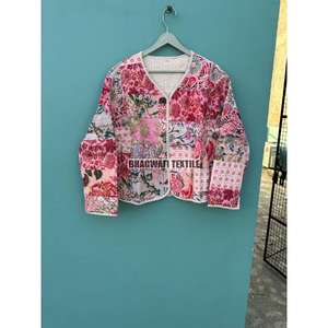 Main bloc matelassé femmes polaire veste réversible coton filles court hiver manteau automne saison imprimé broderie respirant - Product Image 1