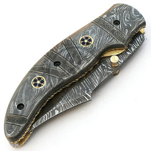 Cuchillo de Caza Plegable Hecho a Mano con Hoja de Acero de Damasco y Mango de Madera, Personalizable OEM, para Camping, EDC, Grado Industrial, para Hombre - Product Image 6