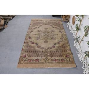 Alfombra clásica Beige Vintage de lana turca ecológica de pelo medio 5,2X9,1 pies tejido plano diseño de retazos comedor látex - Product Image 1
