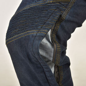 D-Ride Moto Jeans de moto pour homme, bleu foncé, denim respirant, séchage rapide, protections de genou réglables, noir, sécurité, confort - Product Image 3