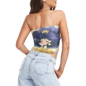 Top tube personnalisé avec logo pour femmes, bandeau unique sans bretelles, haut court tendance pour un look branché et décontracté - Product Image 4