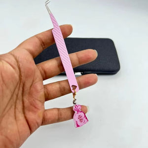 Ensemble de pinces à épiler pour extensions de cils de haute précision, en acier inoxydable, à pointe en fibre rose bébé, anti-magnétiques, avec poignée confortable, personnalisées - Product Image 5