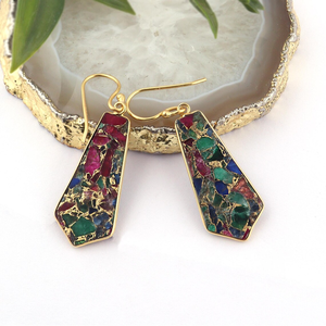 Pendientes de Moda para Mujer, Estilo Mohave, Mezcla de Colores, Cobre, Turquesa, Jade, Gancho, Baño de Oro de 18k, Engaste de Bisel, Pendientes Colgantes - Product Image 6