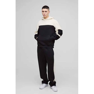 Conjunto Deportivo de 2 Piezas para Hombre, 100% Algodón, con Capucha, Estilo Holgado, Logotipo Personalizado Serigrafiado, Diseño Bicolor, Ropa Urbana de Invierno, Venta al Por Mayor, Alta Calidad - Product Image 4