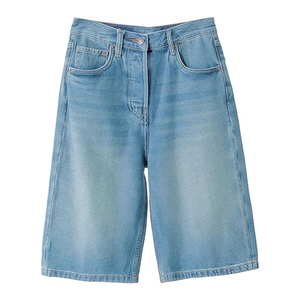 New 2025 Custom High Quality 100% Cotton Blue Baggy Woman's <b>Denim</b> Shorts Casual Style, Straight Style Shorts For Women's - Product Image 1