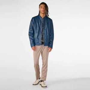 Chaqueta clásica de cuero azul genuino para hombre, chaqueta cómoda y versátil para looks casuales y formales, perfecta para todas las estaciones - Product Image 1