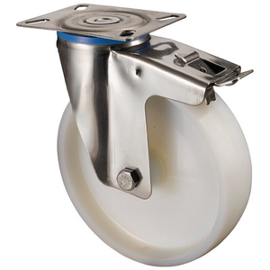 200 mm Load Capacity Swivel Casters for Furniture 300 kg BS Casters with Total Lock <b>Plastic</b> <b>Wheel</b> Diameter 200 mm 129 X 106 mm - Product Image 3