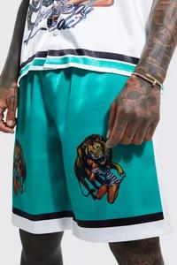 Impression numérique manches courtes tissu épaules tombantes boutons personnalisés chemise respirante ensembles courts pour hommes satin - Product Image 5