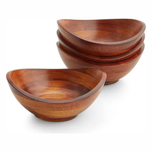 Stylish Wooden Bowl Set of 4 Made From Acacia Wood Ideal for Serving Salad Fruit and <b>Snacks</b> Great for Kitchen Countertop Use - Product Image 1