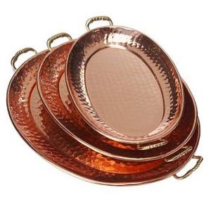 Bandeja de servicio de oro y Metal martillado, ovalada, contemporáneo - Product Image 1