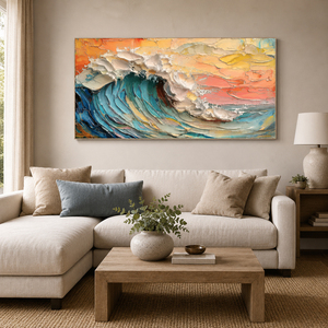 Sunset Tide Textured Oil Painting Wall Art 3D Handmade <b>Canvas</b> Hanging Decor <b>for</b> Living Room Bedroom Office Decorative - Product Image 2