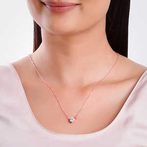 Jovial สร้อยคอสีโรสโกลด์กล่องโซ่ลายดอกไม้เพทายเพชรมุกหินหลักสไตล์คลาสสิกอินเทรนด์ชุบทอง - Product Image 1