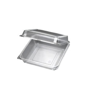 Caja de Almuerzo Desechable con Tapa Abatible de Plástico PET Transparente de 9 x 9 Pulgadas - Product Image 1