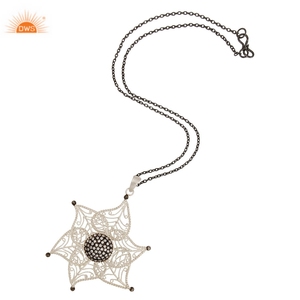 Pendentifs épais en Zircon blanc, lot de 3 pièces, collier avec filigrane de fleurs, en argent Sterling 925, vente en gros - Product Image 4