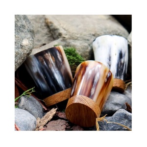 horn cup and <b>glass</b> handmade polished heritage rustic artisan drinking <b>set</b> perfect for bar decor kitchen parties and gifts - Product Image 3