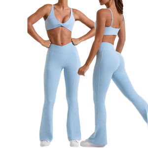 Ensemble de yoga solide grande taille pour femmes haut sans manches léger et pantalon évasé pour la course à pied Gym Fitness - Product Image 1
