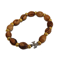 Bracelet de prière chrétien en bois d'olivier avec perles d'or et croix en argent, design original, vente en gros