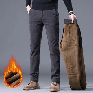 Pantalones de chándal térmicos de otoño gris para hombre, de pana de negocios de tiro medio, informal, de algodón, grueso, elástico, plano, nuevo, de chenilla polar - Product Image 6