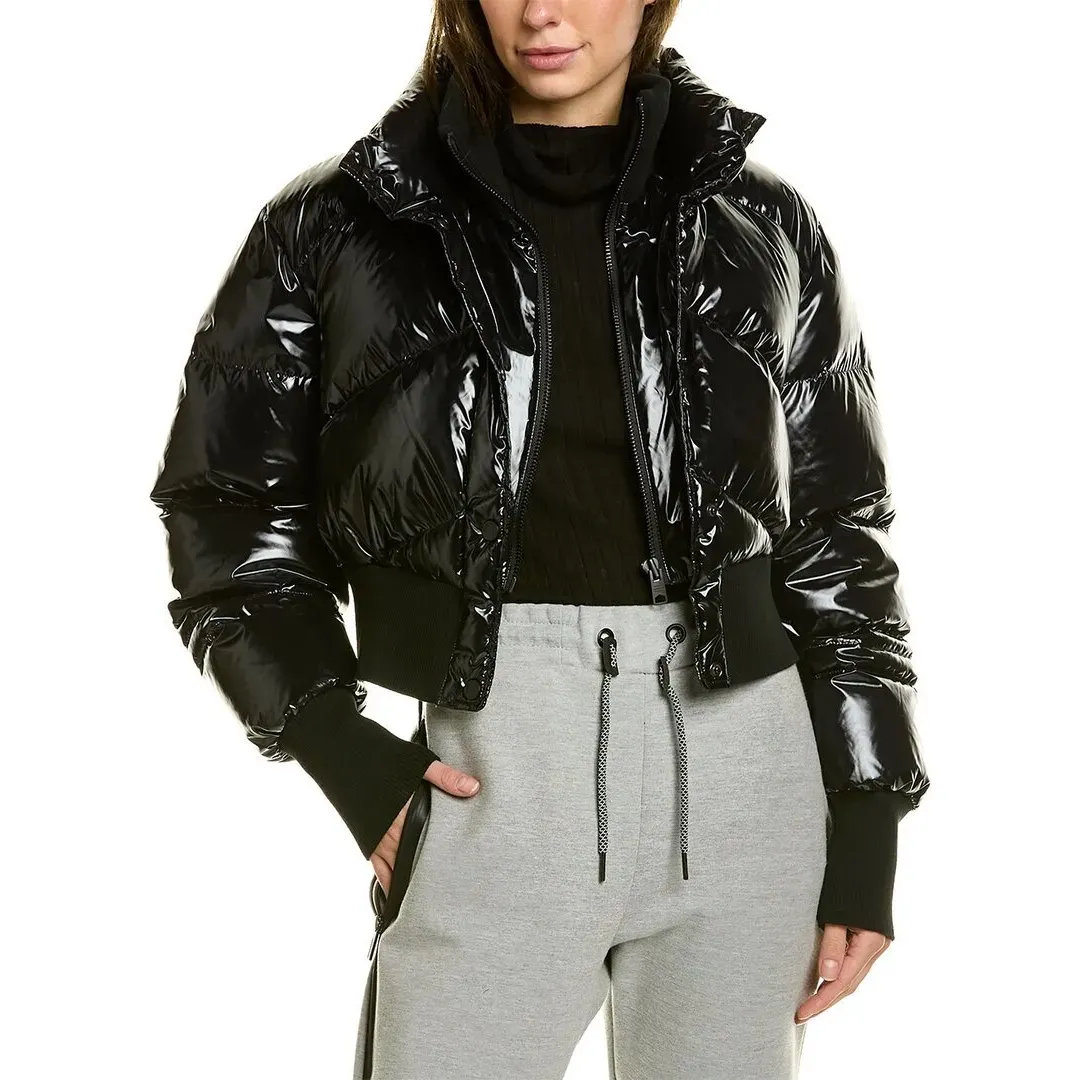 カスタム冬フグジャケットアウター高品質コートパッド入り女性ジャケットスタンドカラー女性用カジュアル女性織りショートグレー